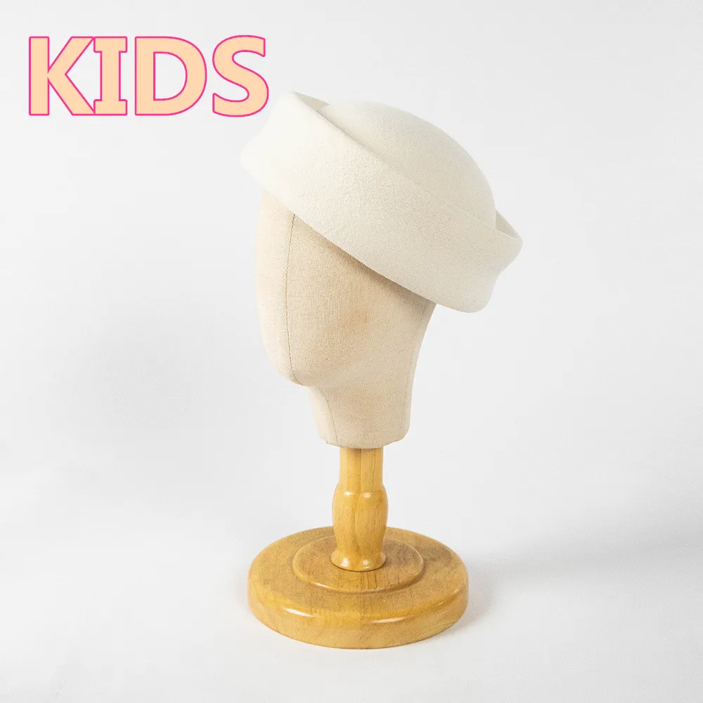 

202209-hh3025A dropshipping winter kids 52cm head size wool felt solid beret hat kids Leisure painter hat