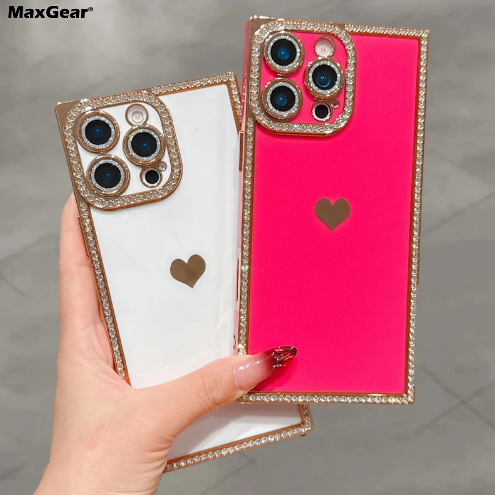 Luxury Bright Shiny Rhinestone Plating Shockproof Fluorescent Bumper Soft Cover Case