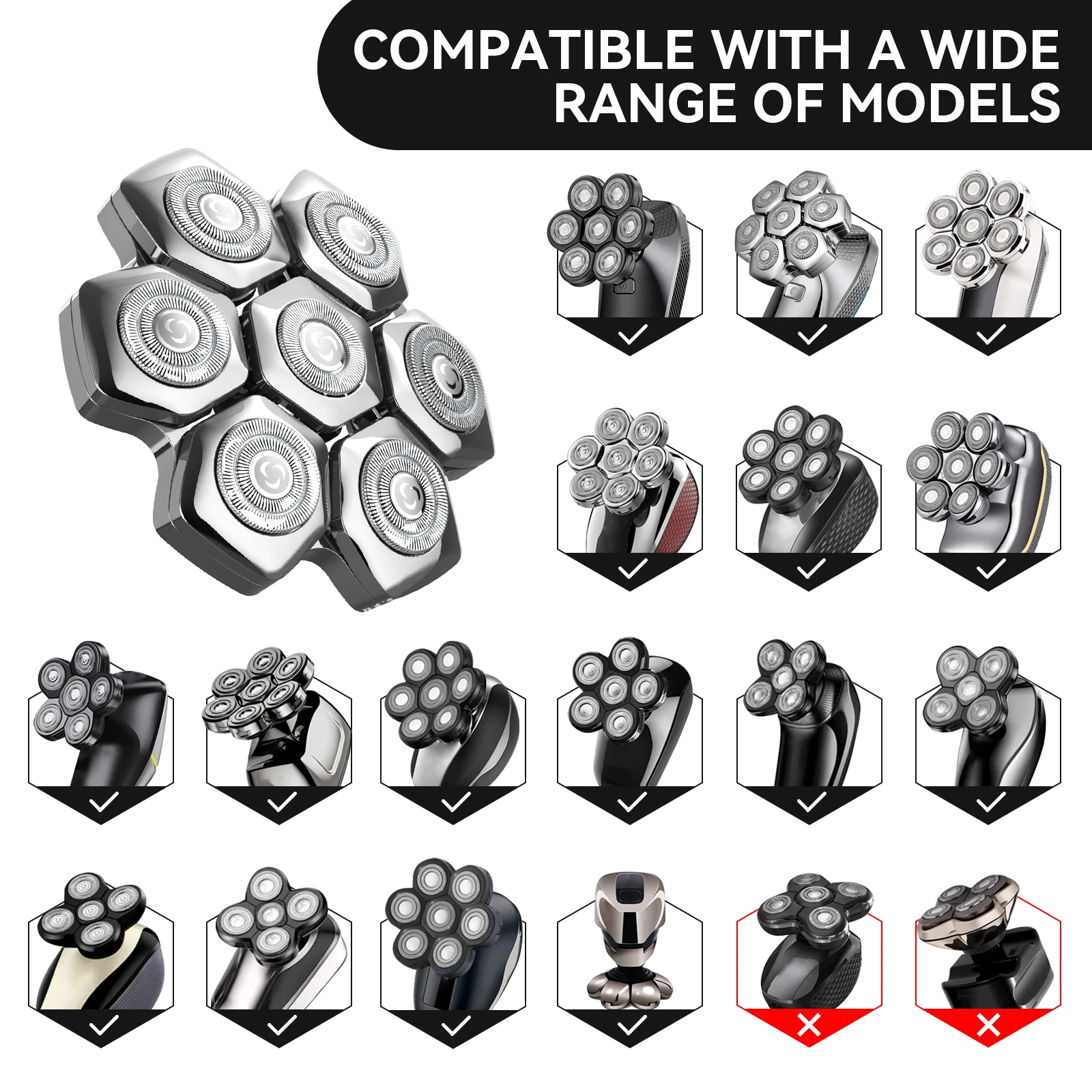 Kensen Razor Head Replacement For S18 5 in 1 Shaver Magntic Head Floating Washable 7D Shavers Beard Hair Trimmers Cutter Blades electric shaver,electric razor,shaver blade head