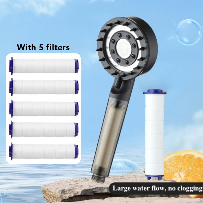 หัวฝักบัวแบบปรับได้พร้อมตัวกรอง 5 ตัว หัวฝักบัวแรงดันสูงประหยัดน้ำแบบมือถือพร้อมโหมดสเปรย์ 5 โหมด อุปกรณ์ห้องน้ำ 1