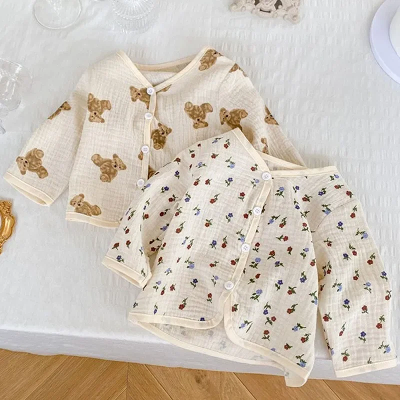 Spring Summer Kids Outerwear Sunscreen Clothing Girls Boys Baby Bear Flower Thin Coat Cardigan Newborn Infant Mosquito Proof Top