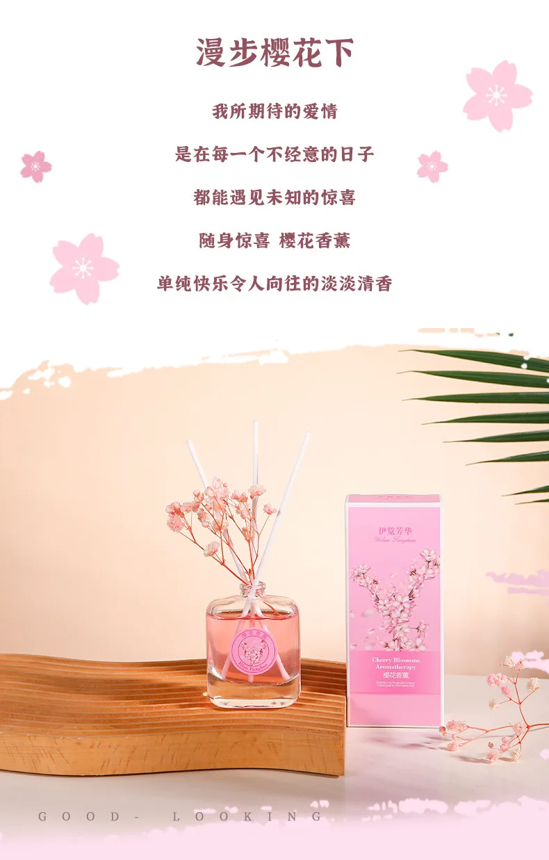 Description Picture 4 of item50ml Romantic Pink Home Perfume Oil Aromatherapy Reed Diffuser Oil Indoor Freshness Reed Diffuser Set for Hotel Home Toilet