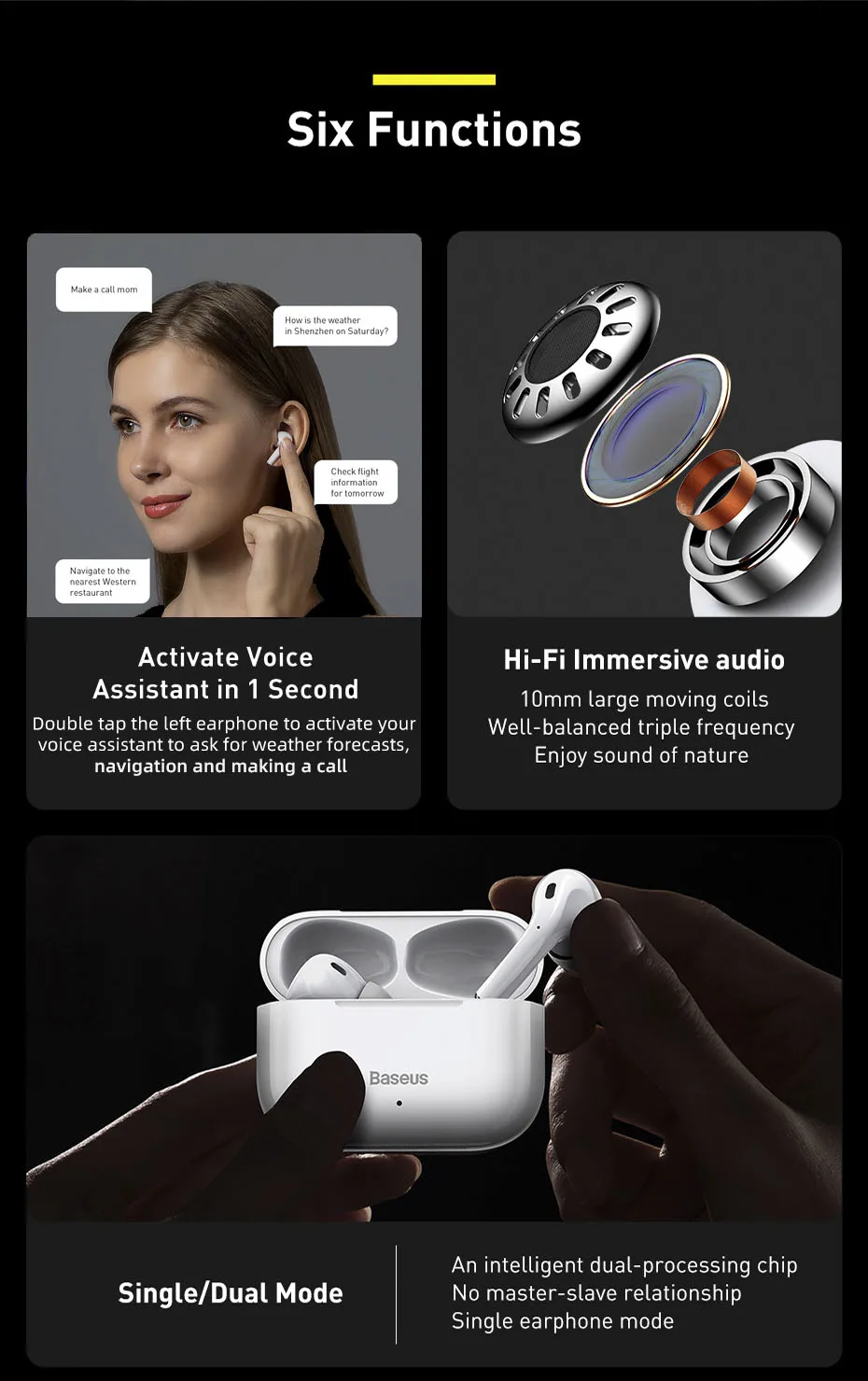 Tai nghe Bluetooth 5.0 Baseus W3 thiết kế nhỏ gọn