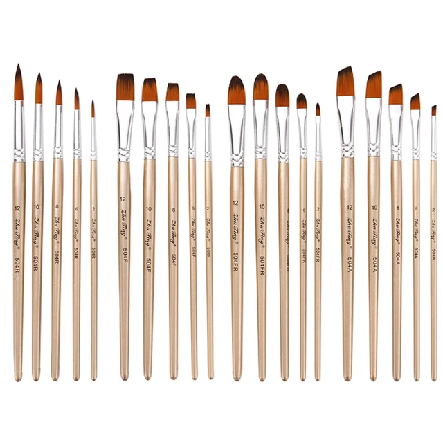 5pcs Professional Paint Brushes Set Rose Gold Wooden Handle