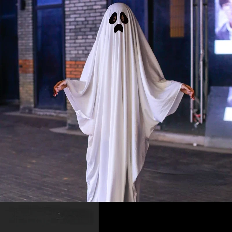 

Halloween White Ghost Cosplay Costume Children Adult Masquerade Ghost Cloak Cape Holiday Funny Dress Up Party Clothes Gift