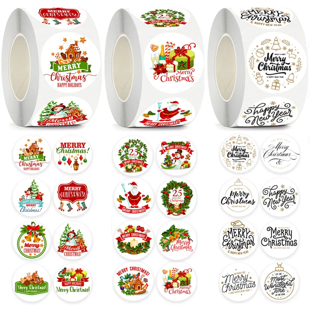 100-500pcs Merry Christmas Stickers Self-adhesive Holiday Stickers for Christmas Gift Package Decor Wedding Party Cards Labels 500pcs roll christmas label stickers self adhesive charming christmas present labels festive gift tags sticker holiday decor