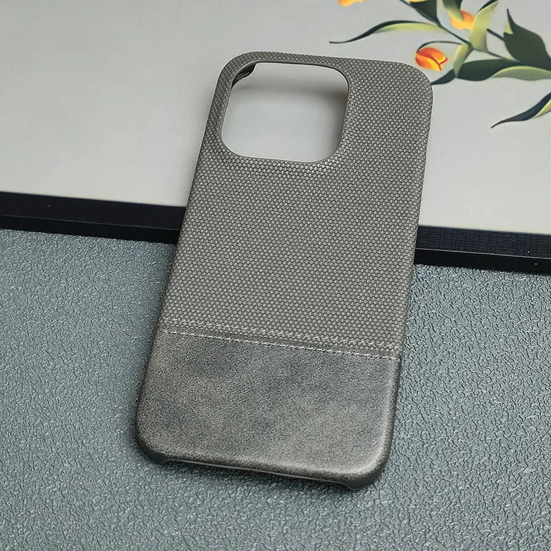 Luxury Matte Cotton Linen Leather Phone Case - Color Contrast Protective Cover