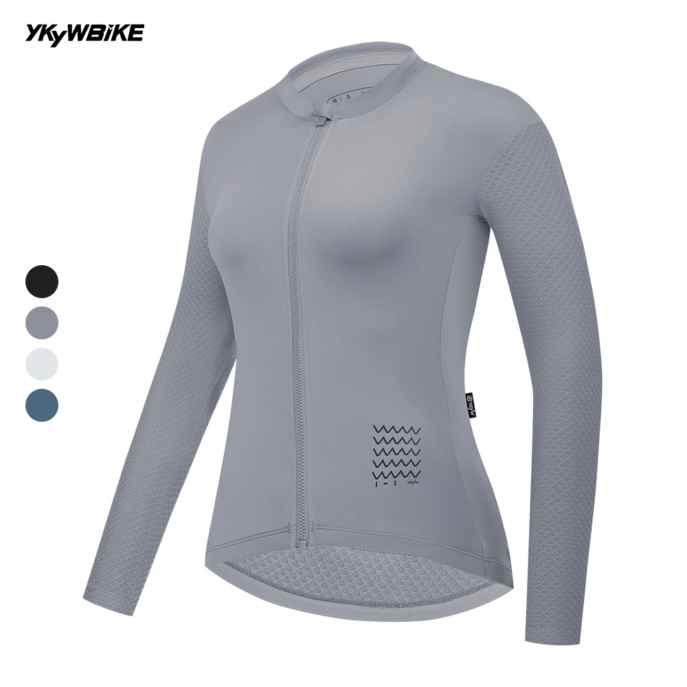YKYWBIKE Women Cycling Jersey Long Sleeve Spring Breathable Road Bike Shirt Full YKK Zipper Female Bicycle Jersey