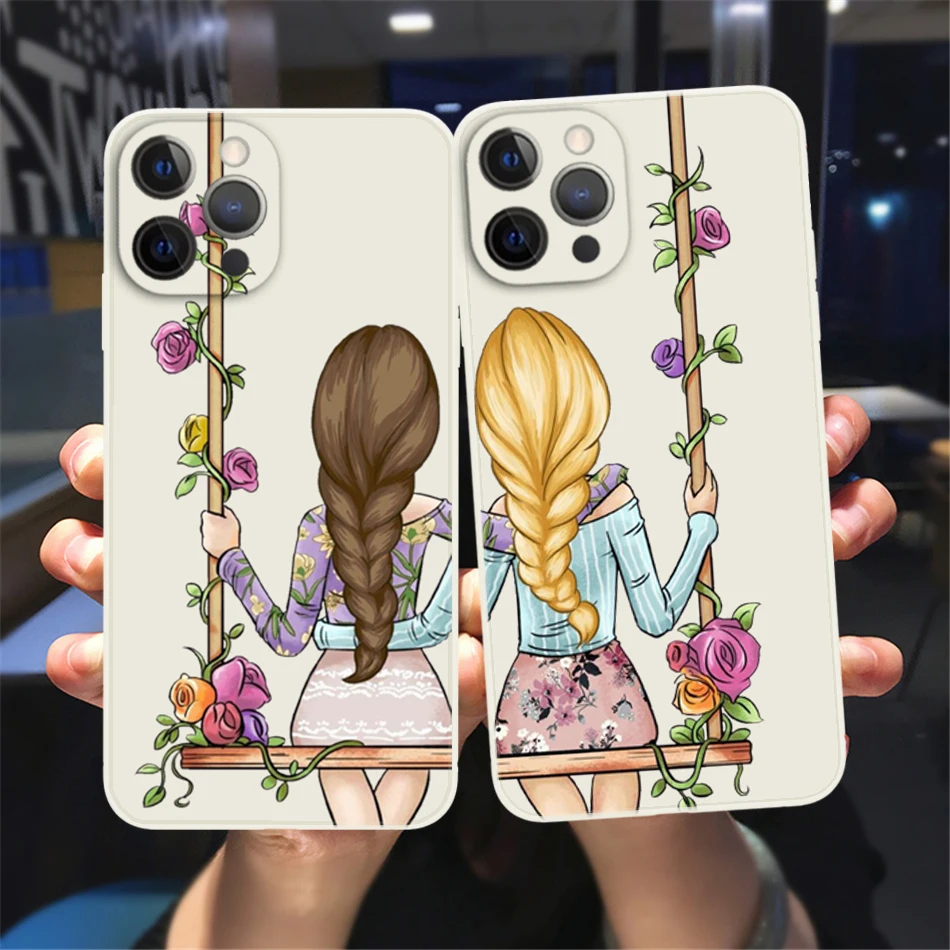 Hot Travel Girls Bff Best Friends Custodia Per Telefono Per Iphone 13 12 11 14 Pro Max Xsmax Xr X 8 7 14 Plus Cover Posteriore Paraurti Morbida Bianca