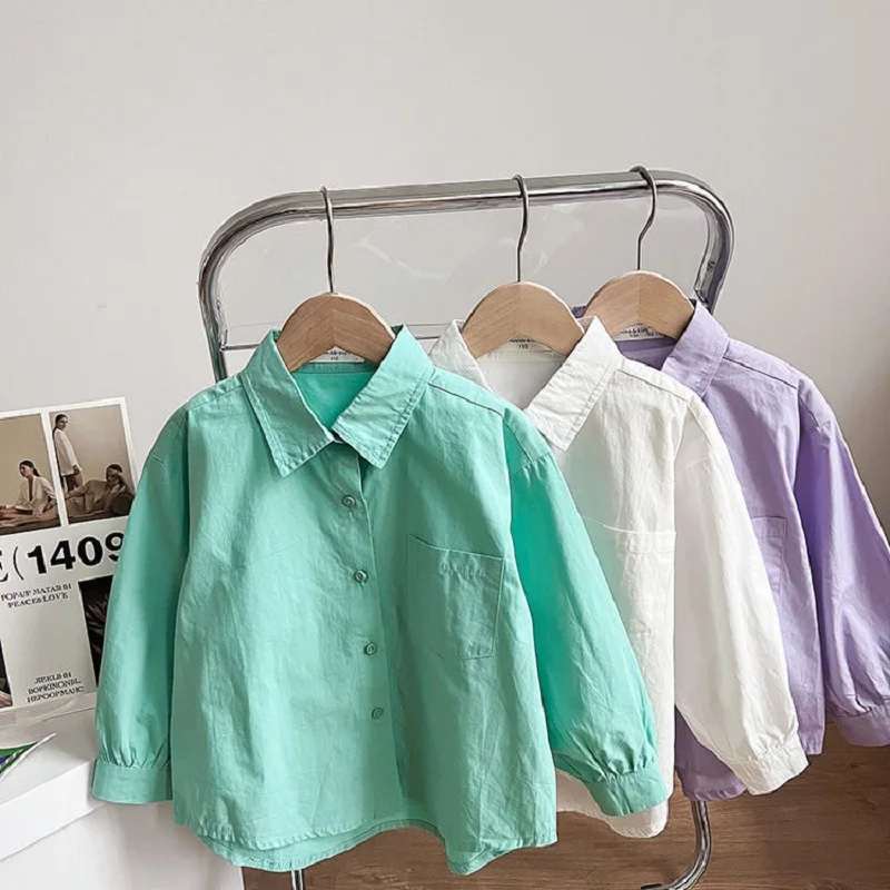 Baby Shirt Cotton Infant Toddler Child Loose Blouses Solid Color Spring Autumn Summer Baby Clothes 1-10Y kids shirts