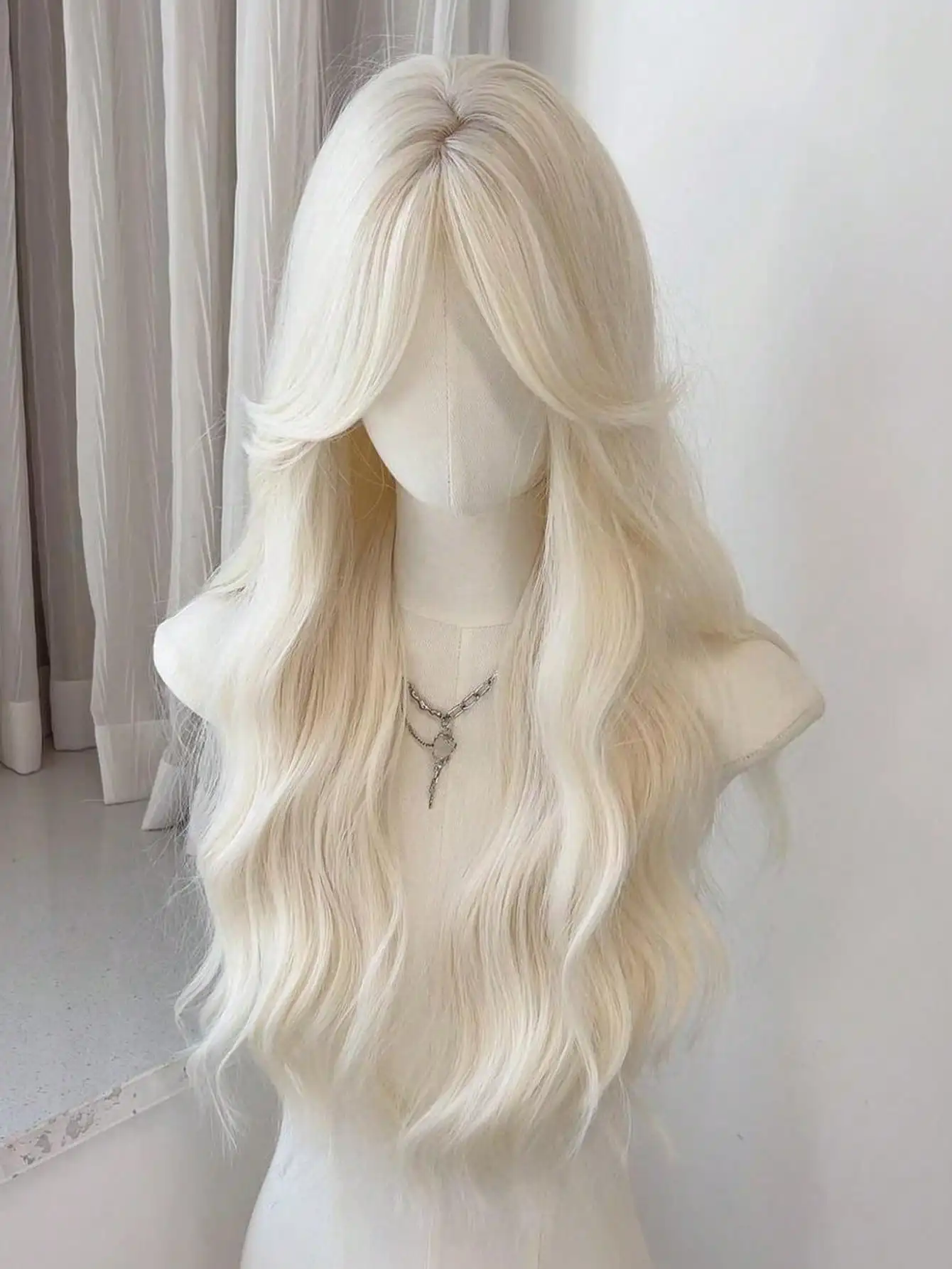 Brown Blonde Synthetic Wig for Women with Long Water Wave Hair