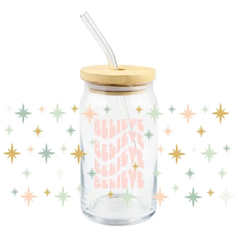 3D UIV DTF Self Love Transfer Sticker Wraps Cup DIY Waterproof Fashion Latter For 16 OZ Libbey Glass Cup High Quality
