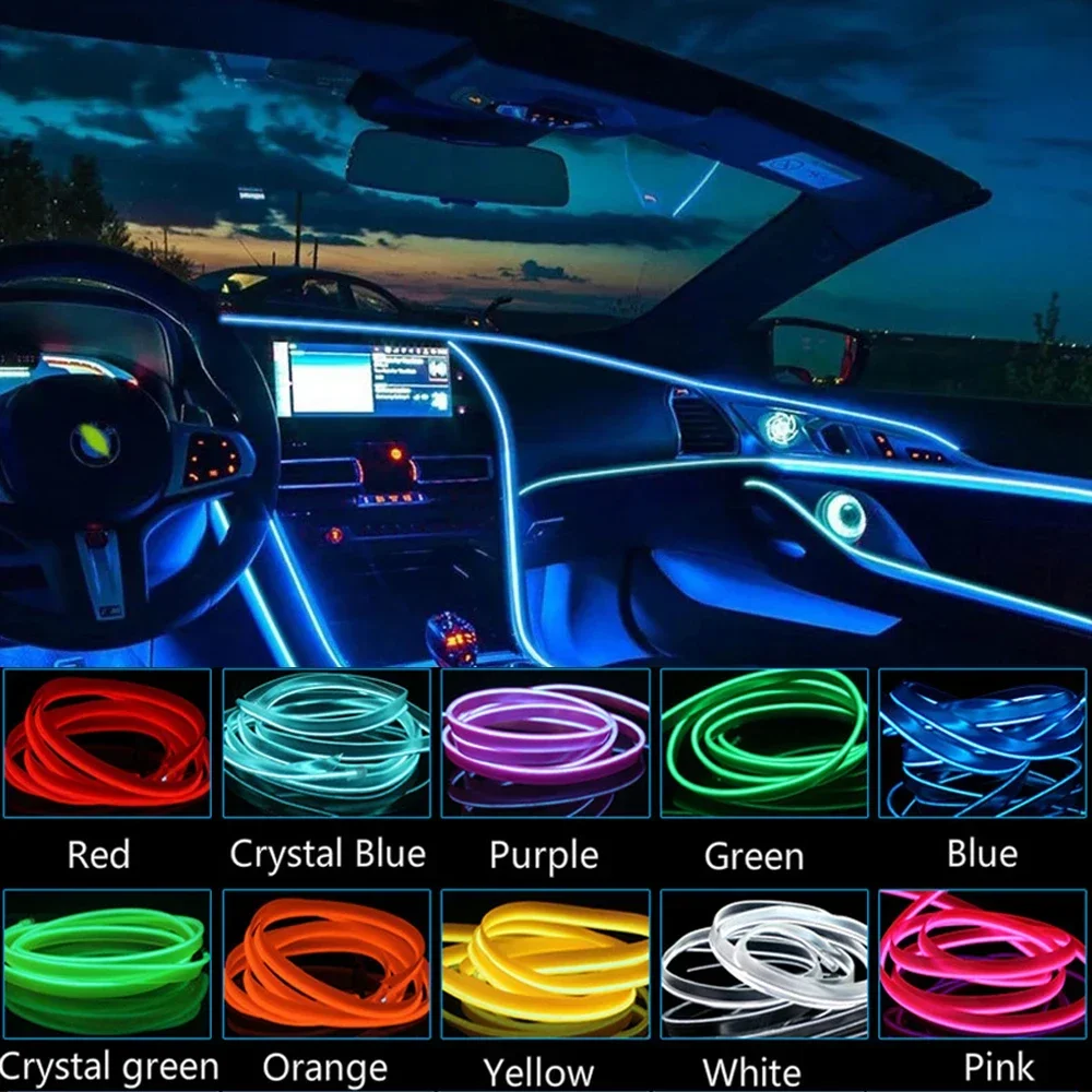 Ambient Light String Lights Glow Light Mini Led Light Car Interior Lights 1M 3M 5M LED Flexible Neon Lighting String for Car Interior Dashboard Door Decoration