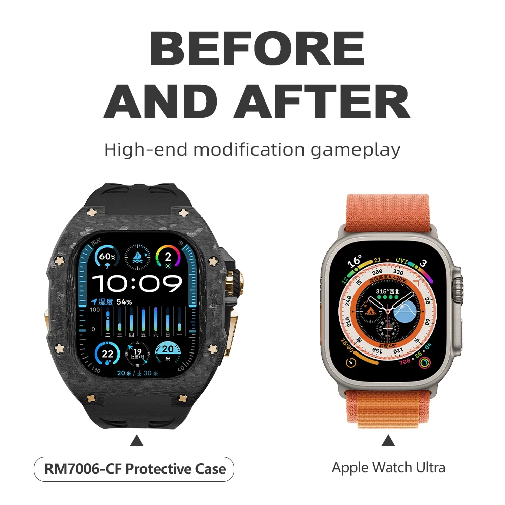 애플워치 개조 케이스,애플워치울트라케이스,애플워치 울트라 스트랩,Apple Watch 개조 케이스,애플 워치용 탄소 섬유 티타늄 케이스 수정 키트, 소울 쿨 보호 개조, 아이워치 울트라 2 49mm