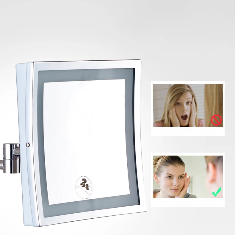 Modern Black Bathroom Mirrors Quality Brass Dual Arm Extend Folding Bathroom Makeup Mirror Magnifying LED Light Bathroom Mirrors 5