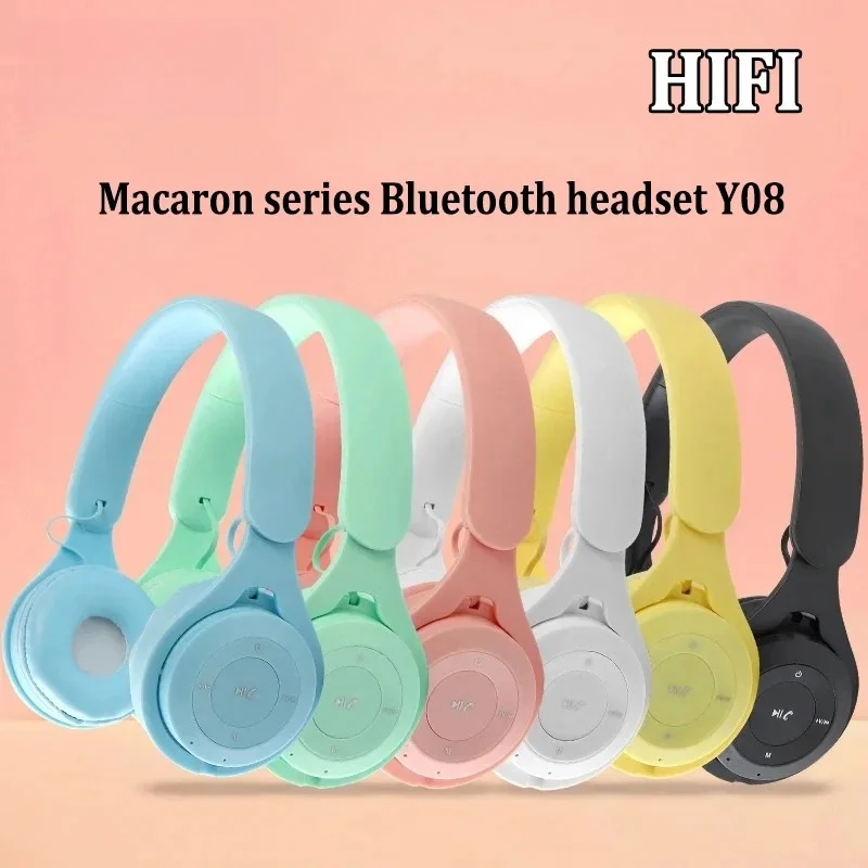 Y08 Macaron Wireless Bluetooth Headphones With Microphone Wired Earphones Gaming Headset Gamer Mp3 Players Choice Kids Gifts 3