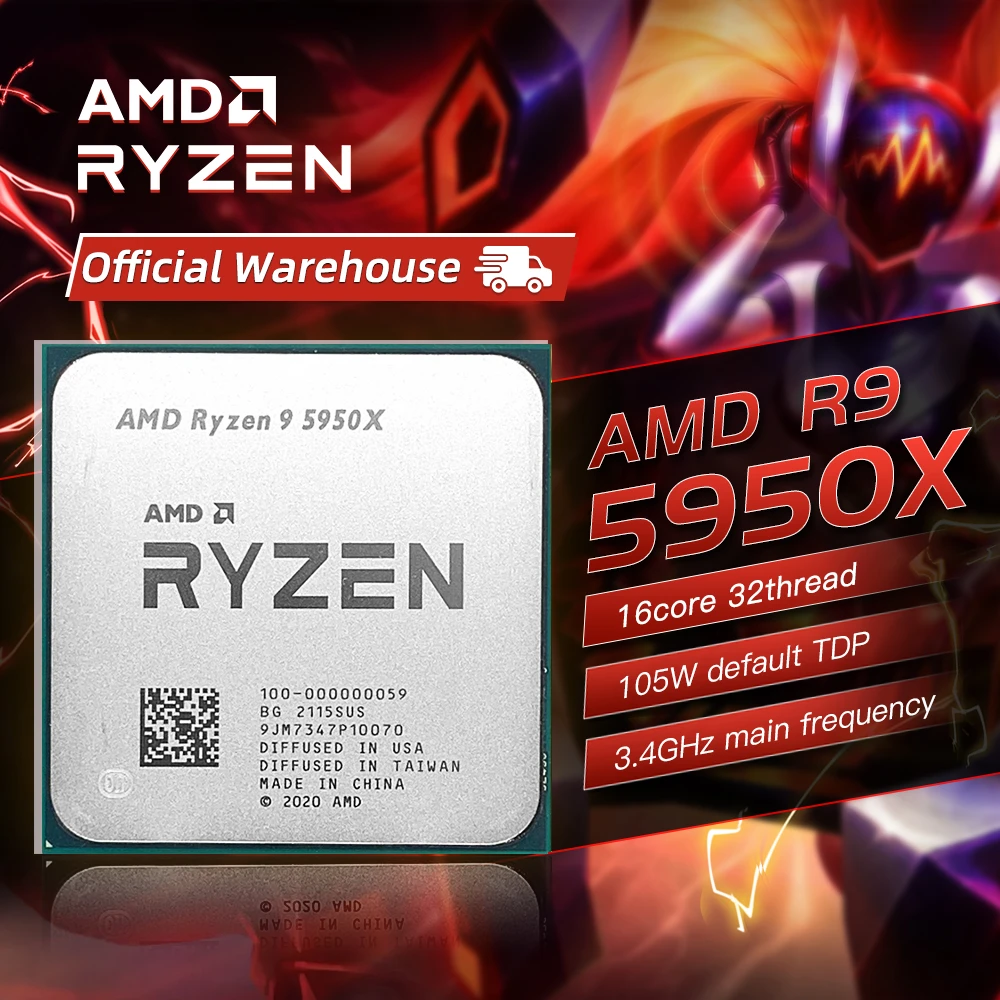 Amd New R9 5950x Cpu 3.4 Ghz 16 Cores 32 Threads Office Gaming ...