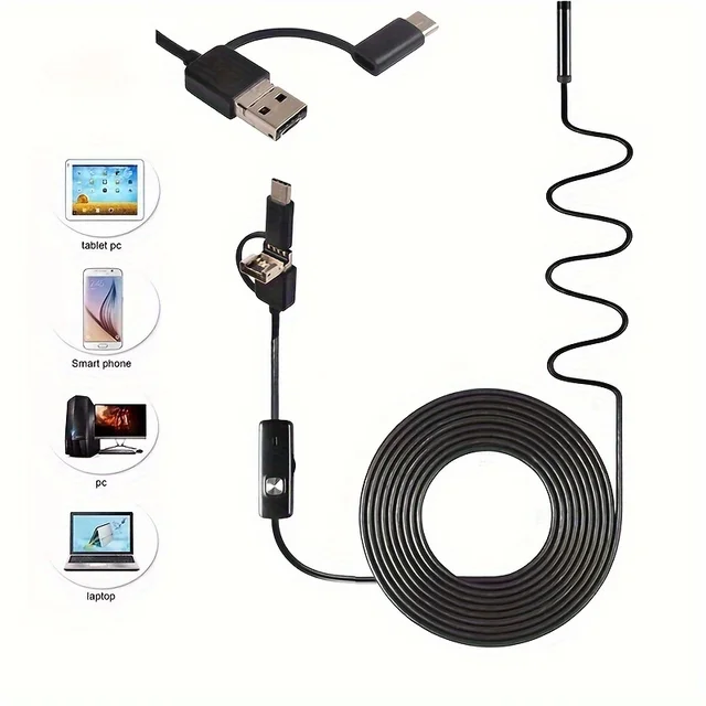 7MM Android Endoscope Camera 3 IN1 Micro USB Type C Borescope Mini Camera Waterproof LED Car Inspection For HUAWEI XIAOMI PC 3