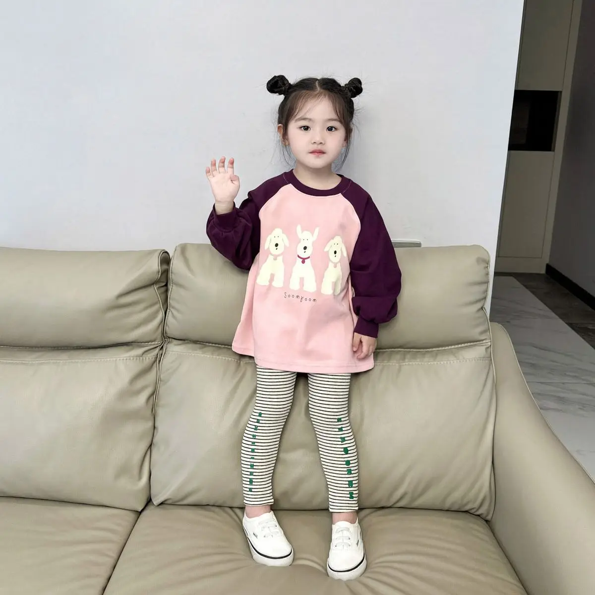 

Girl's ABC Leggings 2024 Autumn New Knitted Striped Korean Version Of Trendy Pants For Small And Medium-Sized Children