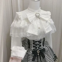 Japanese Kawaii Lolita Lace Patchwork Blouses Summer Women Harajuku Single Breasted Sweet Shirts Summer Girly JK Bow Tops Blusas - Image 3