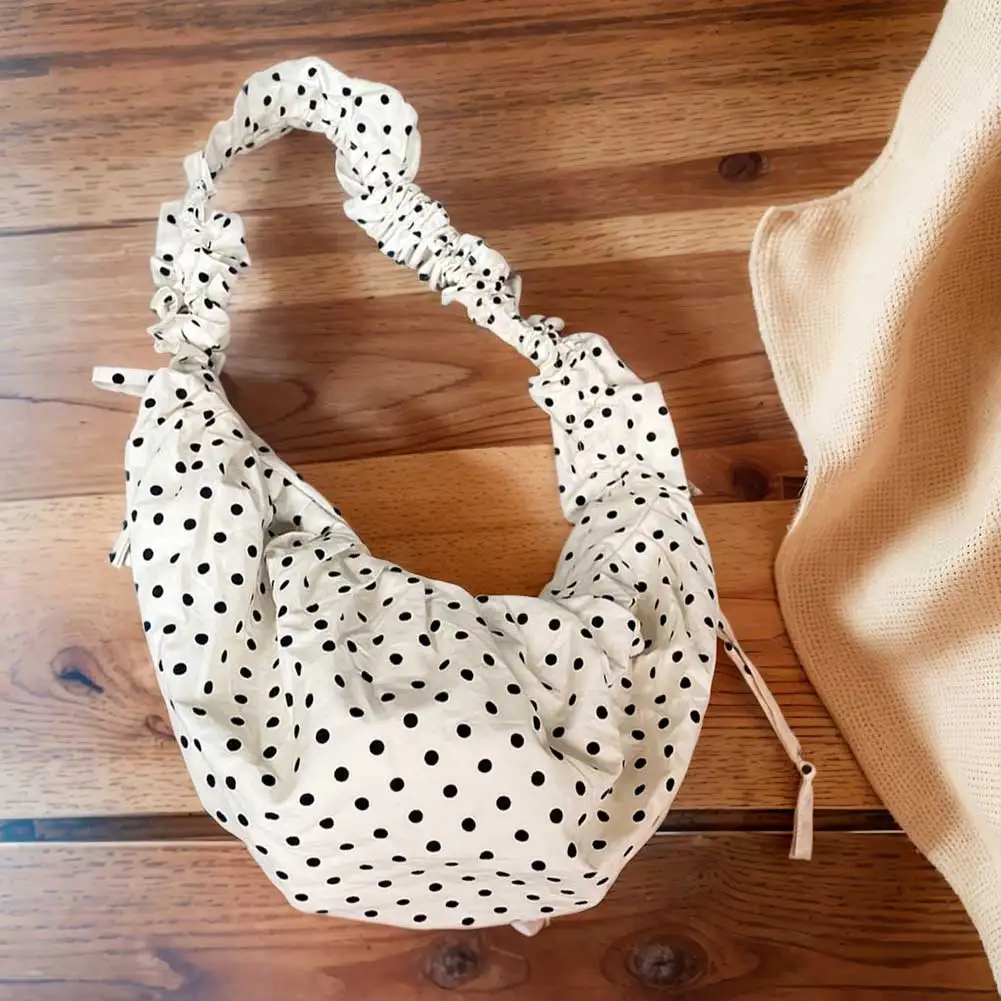 Women Fashion Shoulder Bag Large Capacity Polka Dot Chic Underarm Bag All Matched Vintage Small Tote Bag for Party Vacation