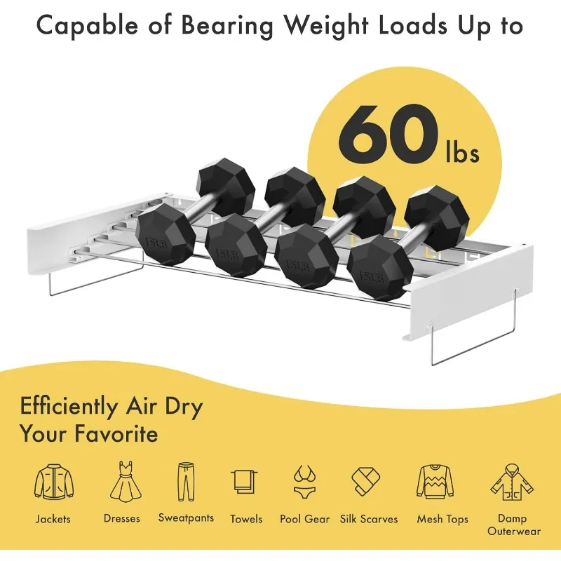 Laundry Wall Mounted Clothes Drying Rack, 40 INCH Wide, 60lbs Capacity,16.4 Linear Ft,Foldable Clothing Drying Rack 5