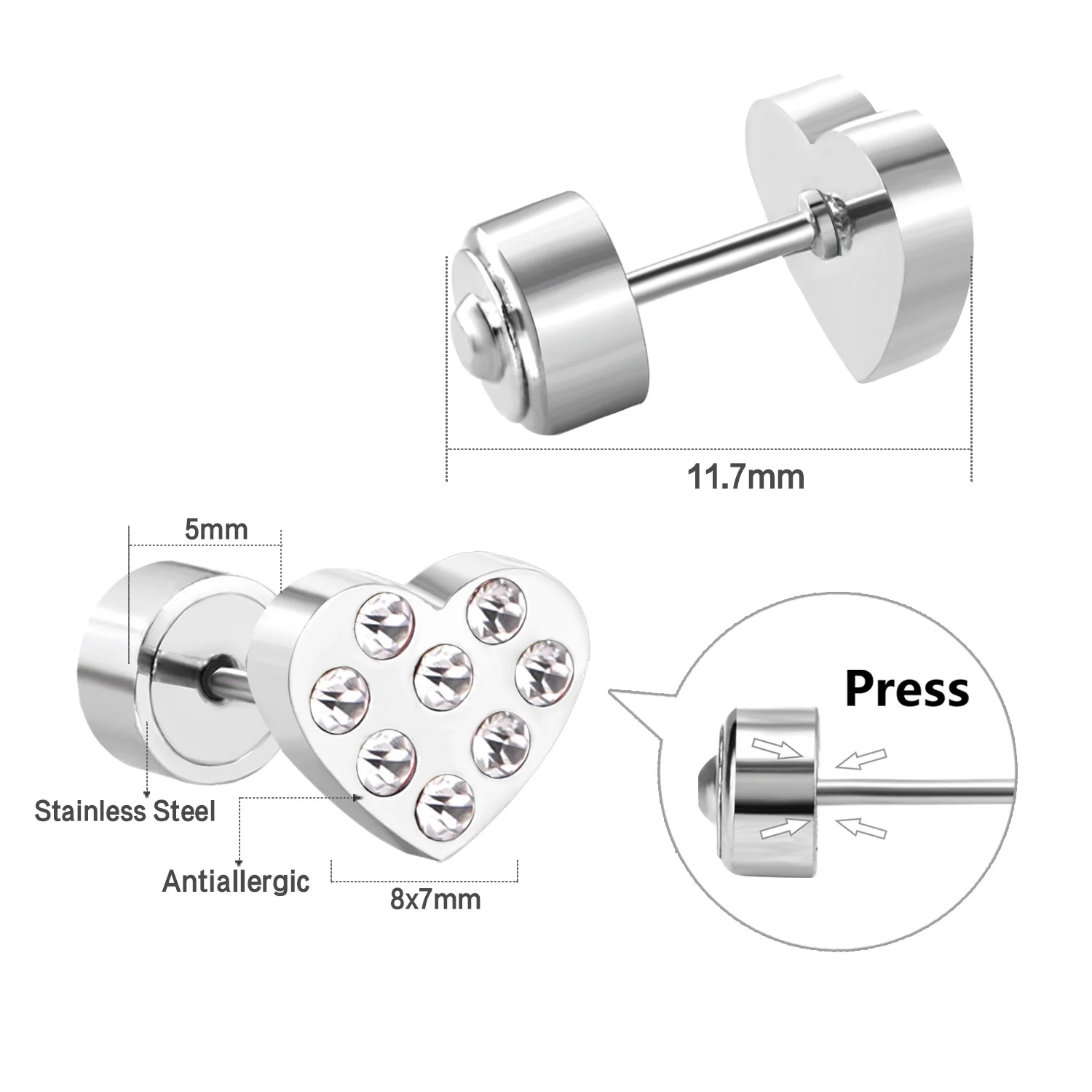 LUXUKISSKIDS 12Pairs/Lot Korean Fashion Cute Heart Earrings Pink For Woman Silver Color Kids Anti-allergy Trendy Jewelry On Ears