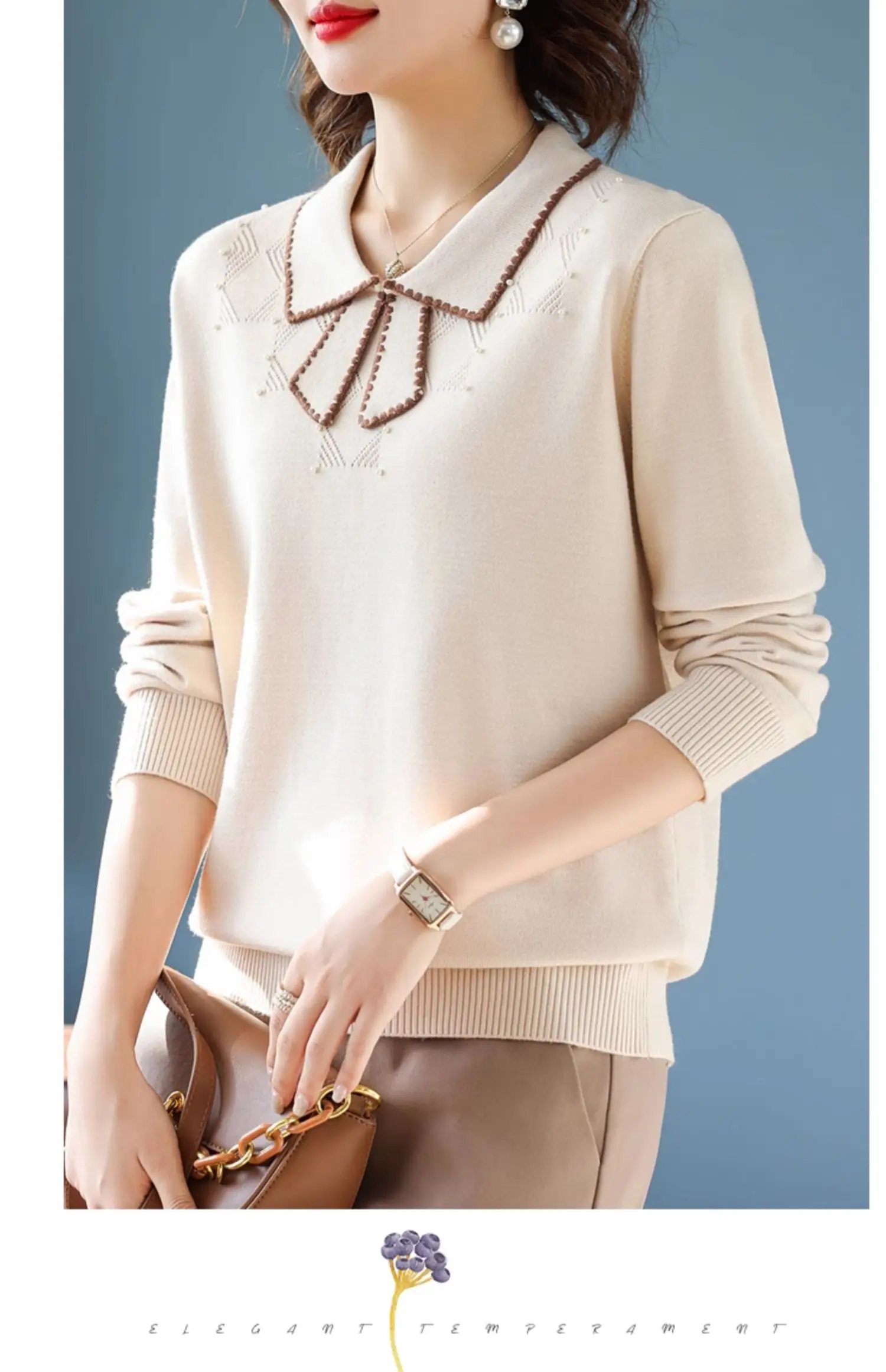 Stylish Bow Neck Sweater Knit Design