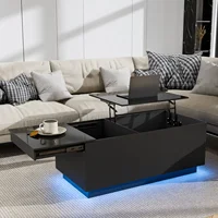 LED Coffee Table with USB Ports and Outlets Lift Top Coffee Tables with Storage High Modern Center Table for Living Dining Room 2