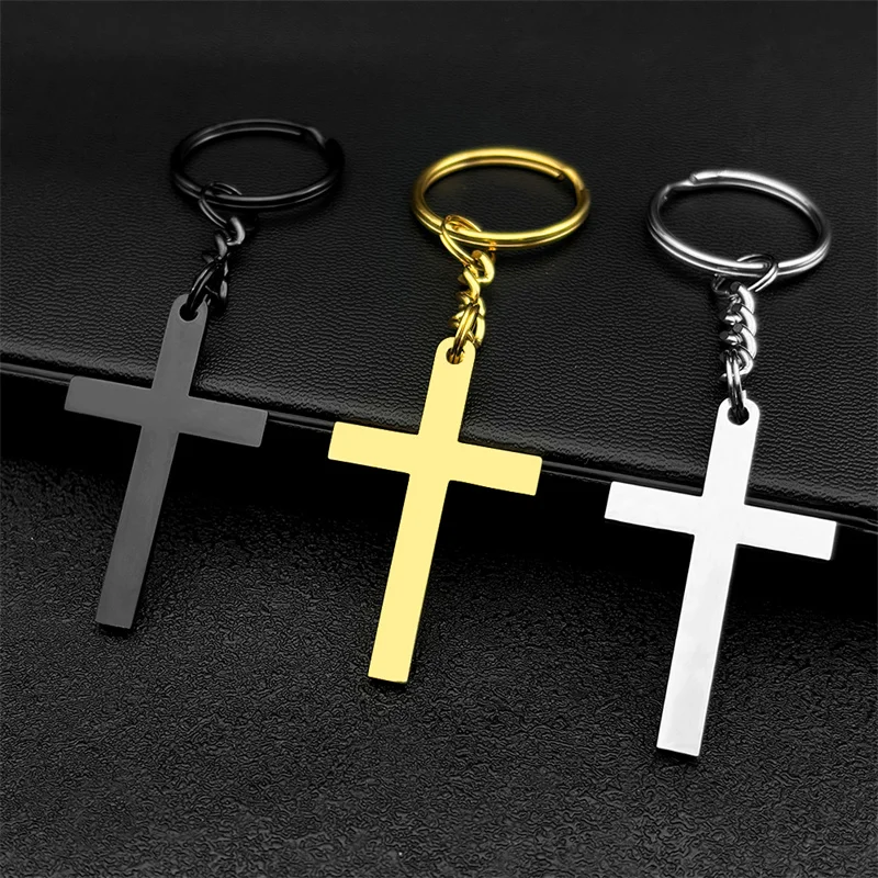 Christian Kreuz Schlüsselanhänger für Frauen Männer Edelstahl Gold Silber Farbe Religion Kruzifix Schlüsselanhänger Schmuck chaveiro K3476S06 – Detail 10