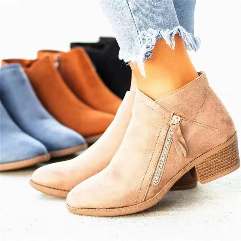 

Autumn and Winter New European and American Pointed Thick Heel Side Zipper Women's Short Boots