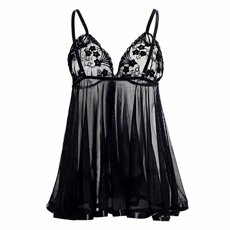 Embroidery Nightgowns Women Lace Sleepwear Nightdress 6XL Big Sheer Dress See Through Lingerie Porno Summer Nightie Femme