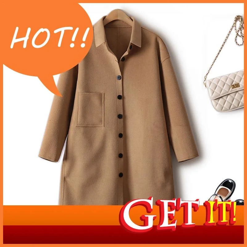 

Coats Womens Wool High Quality Warm Turn Down Collar Single Breasted Elegant Loose Large Size Long Outwear Winter Coat For Women