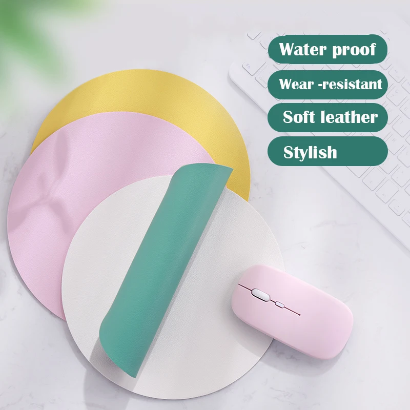 Mouse Pad de Couro Monocromático Antiderrapante Redondo Espessado Estilo Simples Tapete de Rato para Jogos de Escritório Confortável para Laptop - Imagem 3