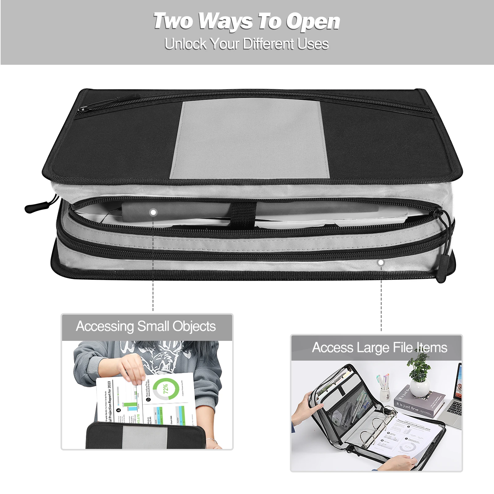 3 inch 3 Ring Zipper Binder 600 Sheet Capacity Oxford Cloth Multi-Pocket School Organizer