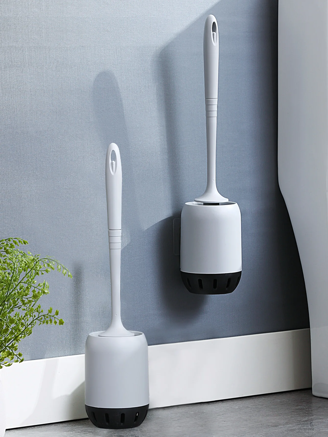 WORTHBUY 벽걸이 형 변기 브러시, 펀치 프리 WC 긴 손잡이 청소 브러시 클리너, 배수 거치대, 욕실 액세서리 