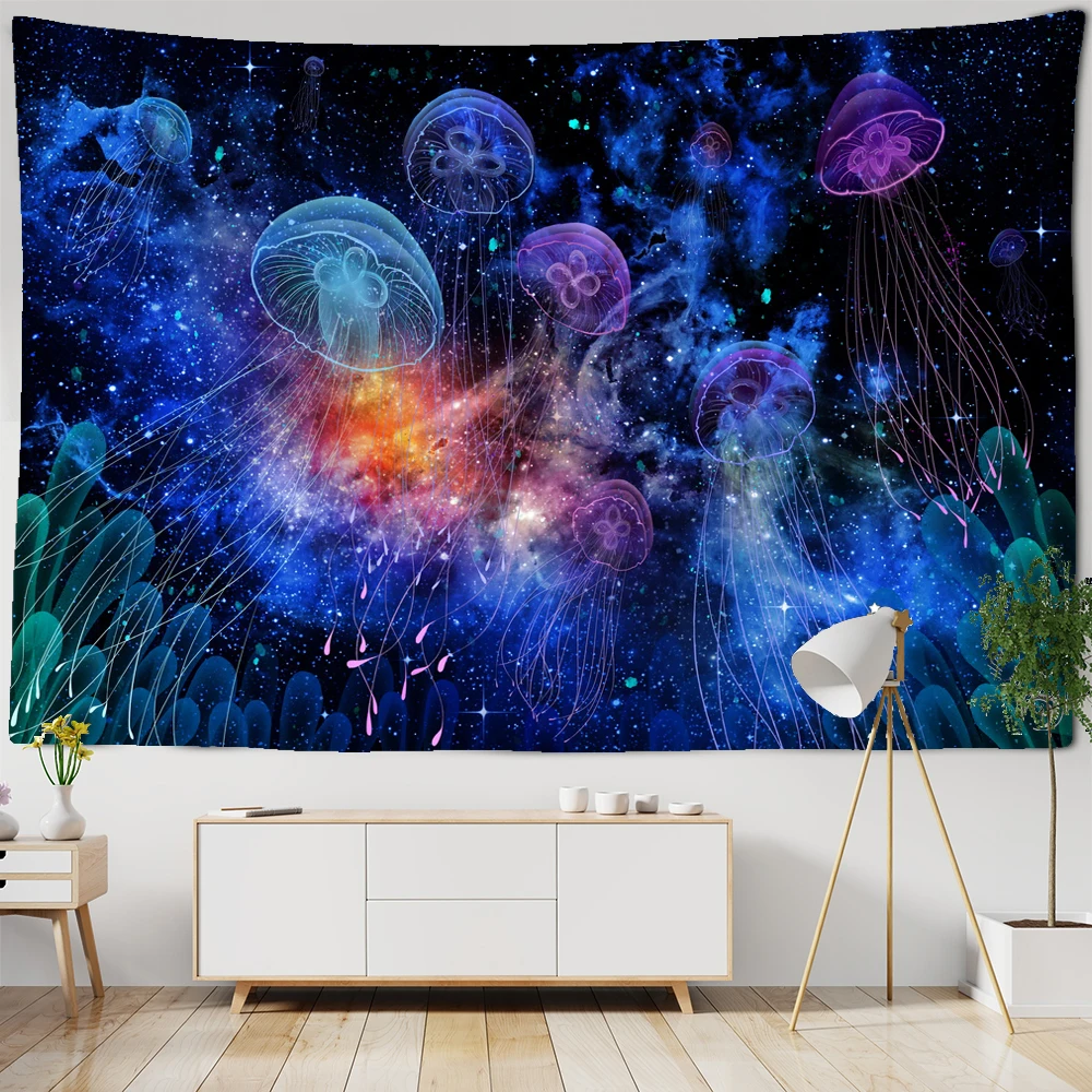 

starry sky jellyfish tapestry wall hanging psychedelic scene aesthetics bohemian mandala home bedroom room wall decoration