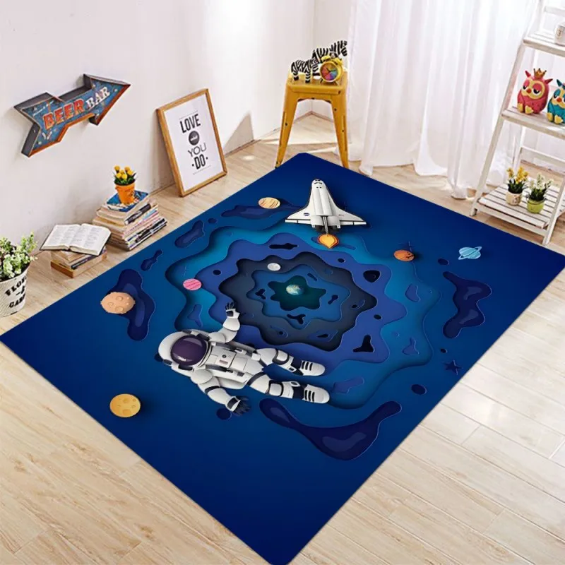 Astronaut Space Scence Area Rugs Anti Slip Kitchen Carpet Kitchen Living Room Bedroom Floor Mat Washable Area Flannel Rugs