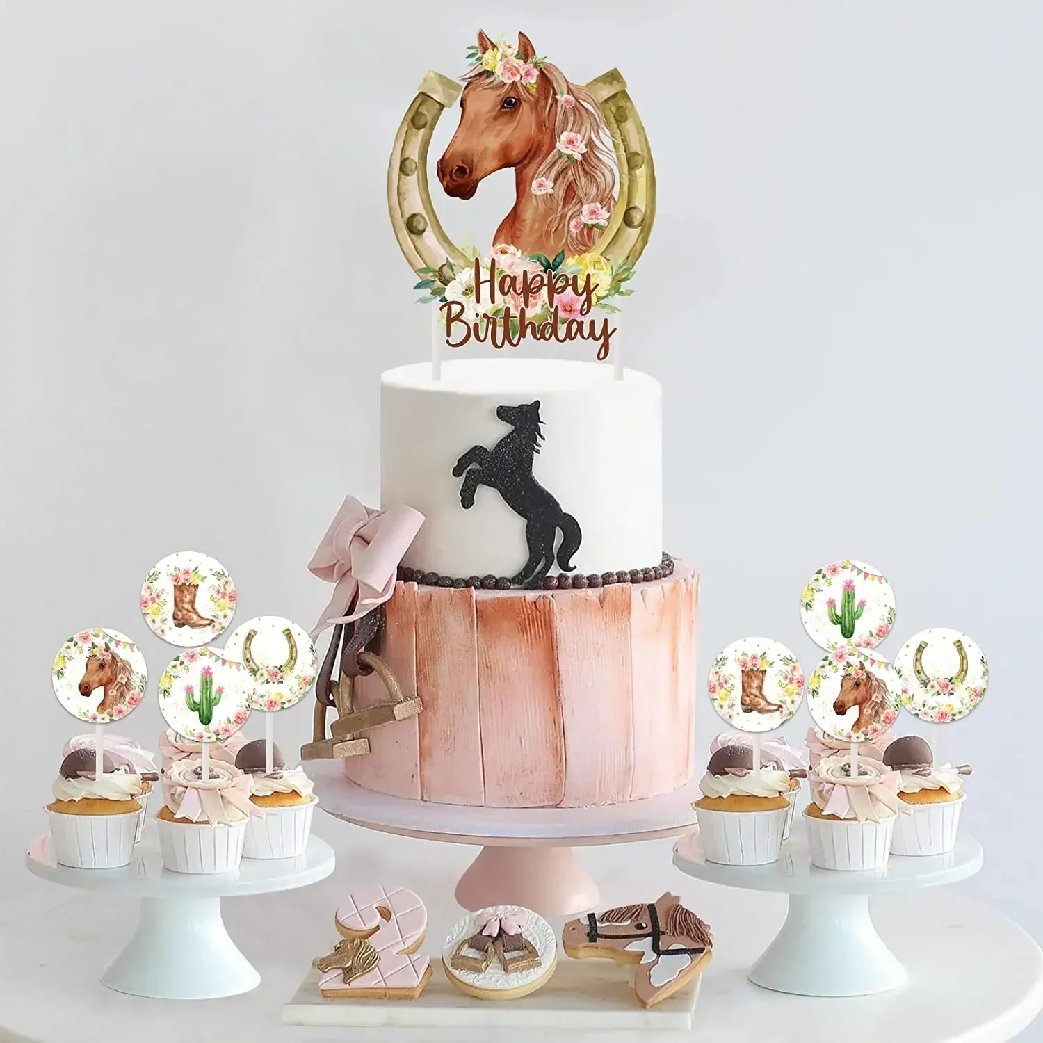 Decorazioni Torta Cavallo - 33 Pezzi Per Compleanno, Con Topper Glitterato - Foto 12