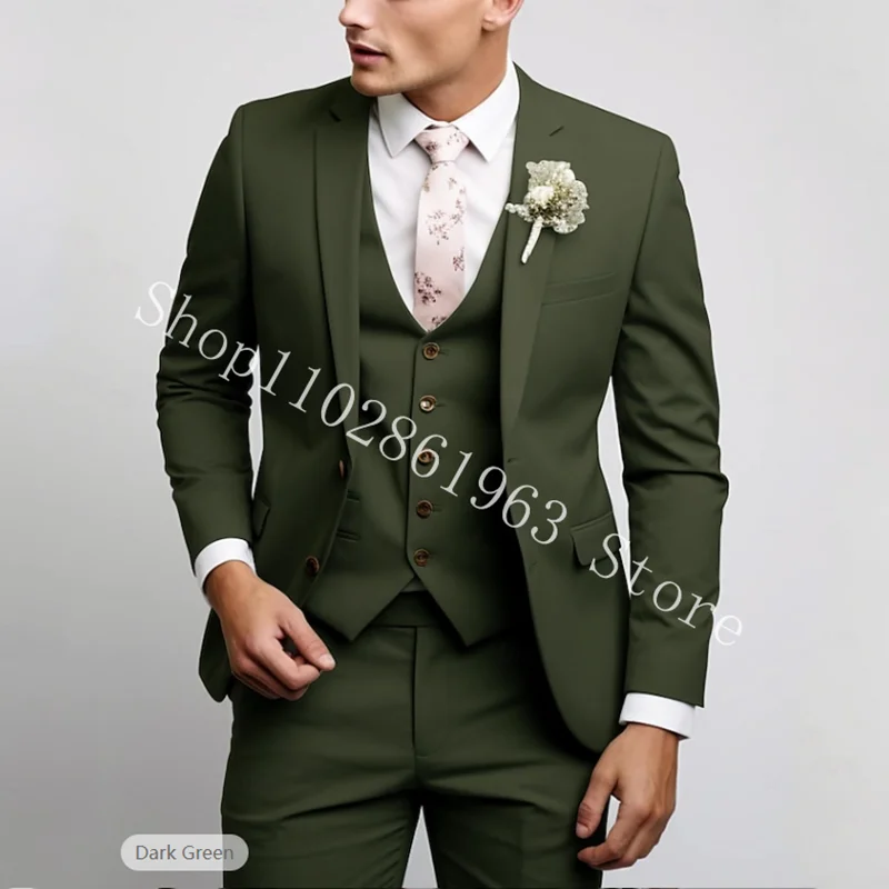 3 pezzi abiti maschili verdi eleganti abiti da sposa per uomo formale migliori uomini blazer slim fit smoking dello sposo giacca costume homme - immagine 3