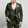 3 Pieces Male Suits Green Elegant Wedding Suits For Men Formal Best Men Blazer Slim Fit Groom Tuxedos Jacket Costume Homme 3