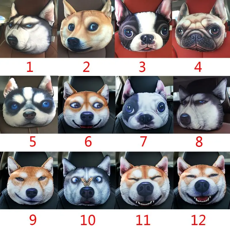 

Cartoon Dog Face Neck Pillow Headrest Neck Rest Cushion 3D Printed Car Neck Rest Drop Shipping