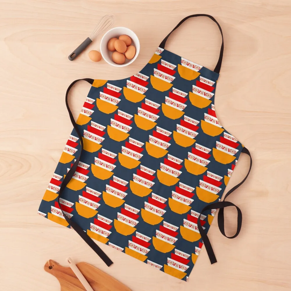 

Midcentury Friendship Folk Art Mixing Bowls Birds in Red and Yellow Gold Apron kitchen woman Cooking Clothes Apron
