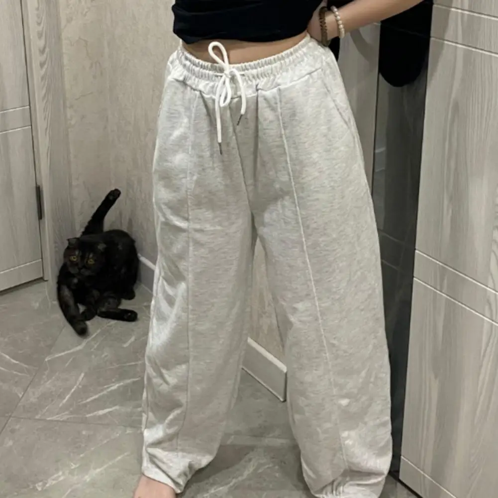 

Gray Joggers Cotton Blend Pants Women Polyester Casual Commuting Sporty Loose Fit Wide Leg Track Pants for Women Streetwear