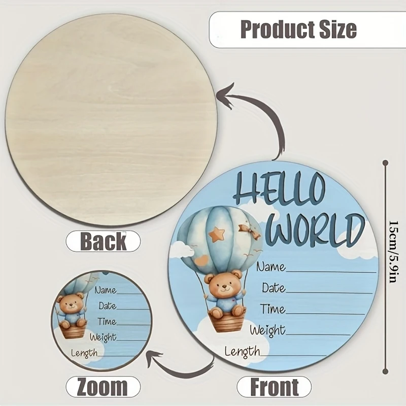 1pc 나무 출생 발표 기호 Hello World 테마, 새로운 어머니 샤워 보육 12월을 위한 사진 소품용 맞춤형 필드 포함