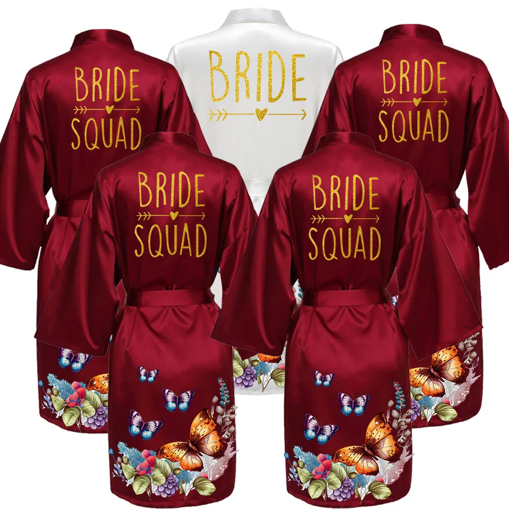 

Золотистый женский Шелковый Атласный халат-кимоно, модный банный халат, сексуальный халат, женский свадебный халат для невесты и подружки невесты