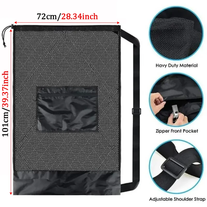 Large Mesh Ball Bag Drawstring Bag for Storage Soccer Basketball Volleyball Training Bags Black Sports Bag with Shoulder Straps 5
