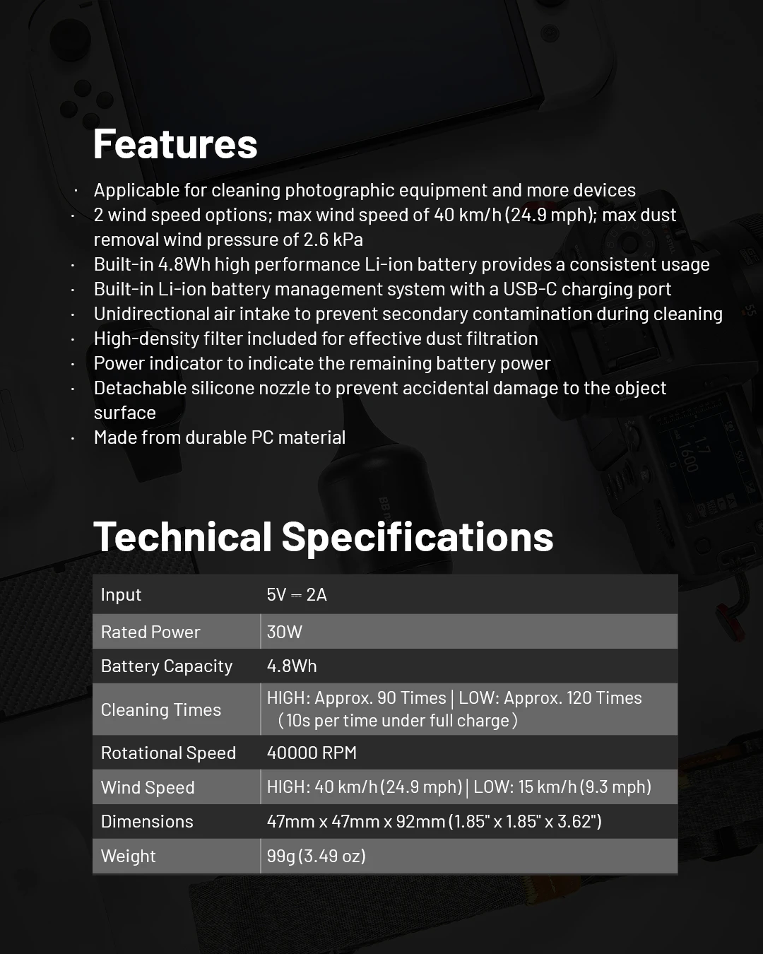 Nitecore BB 나노 전자 송풍기,  사진 송풍기, 다기능 휴대용 송풍기, 카메라 렌즈 청소 도구