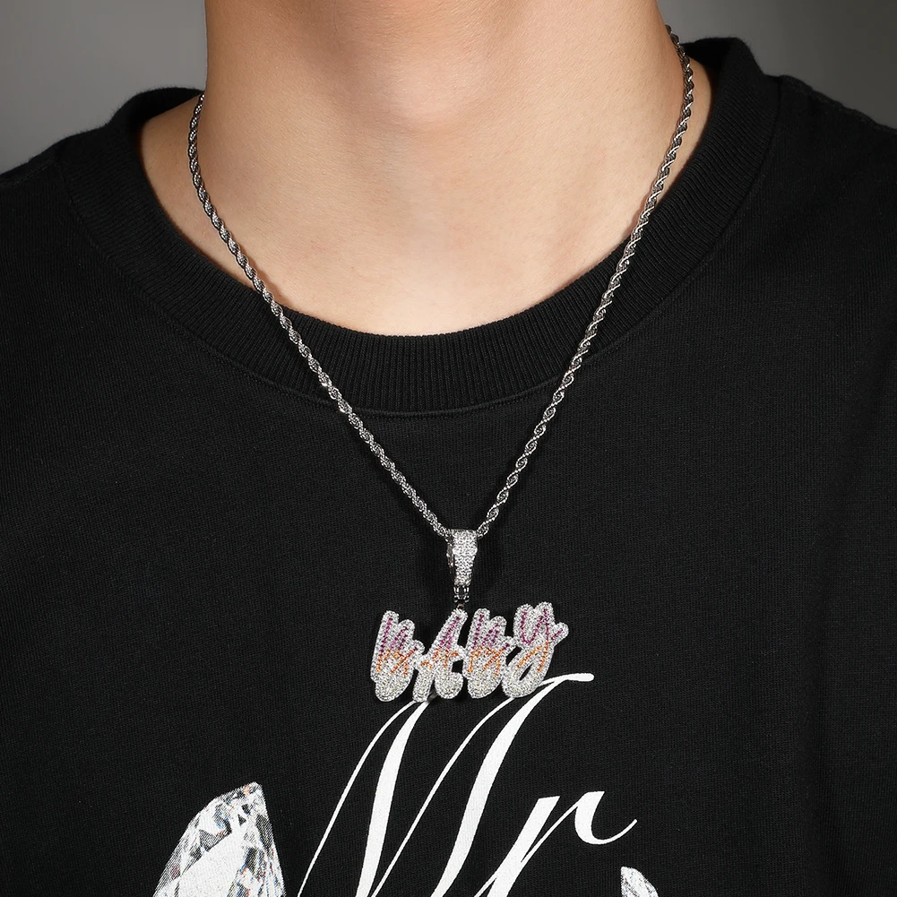 Hip Hop Custom A-Z Letter Name Pendant Necklace Color Gradient 5A Zircon Jewelry