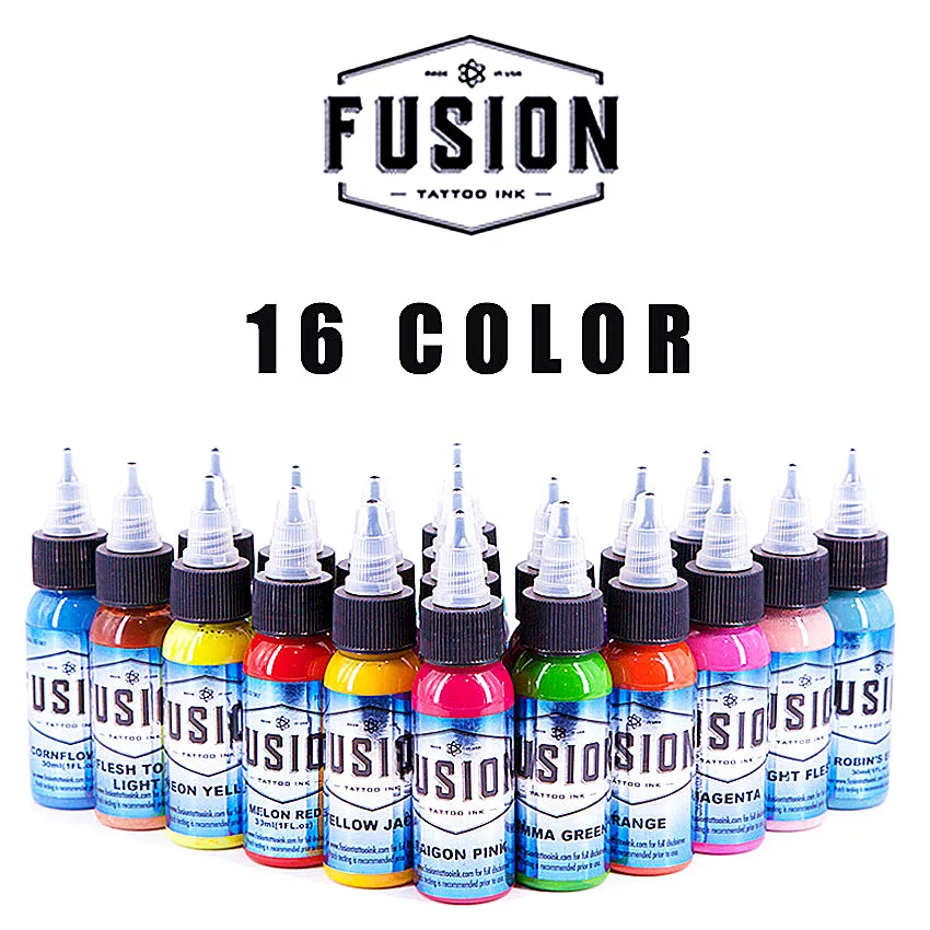 Fusion 16 Color Tattoo Ink Set Pigment Permanent Tattoo Ink Supplies 30ml Tinta